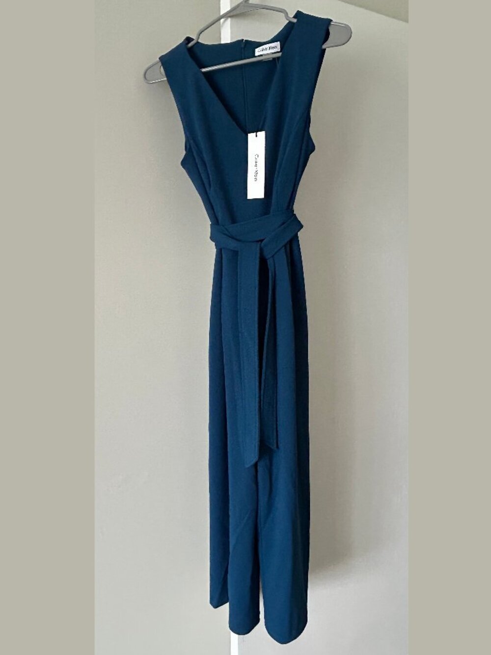 Calvin Klein Sleeveless Teal jumpsuit with tie belt